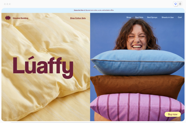 A homepage for a bedding website.