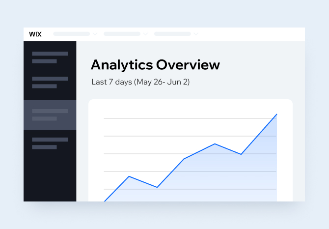 The Analytics home screen in the dashboard of an eCommerce website built on the Wix platform.