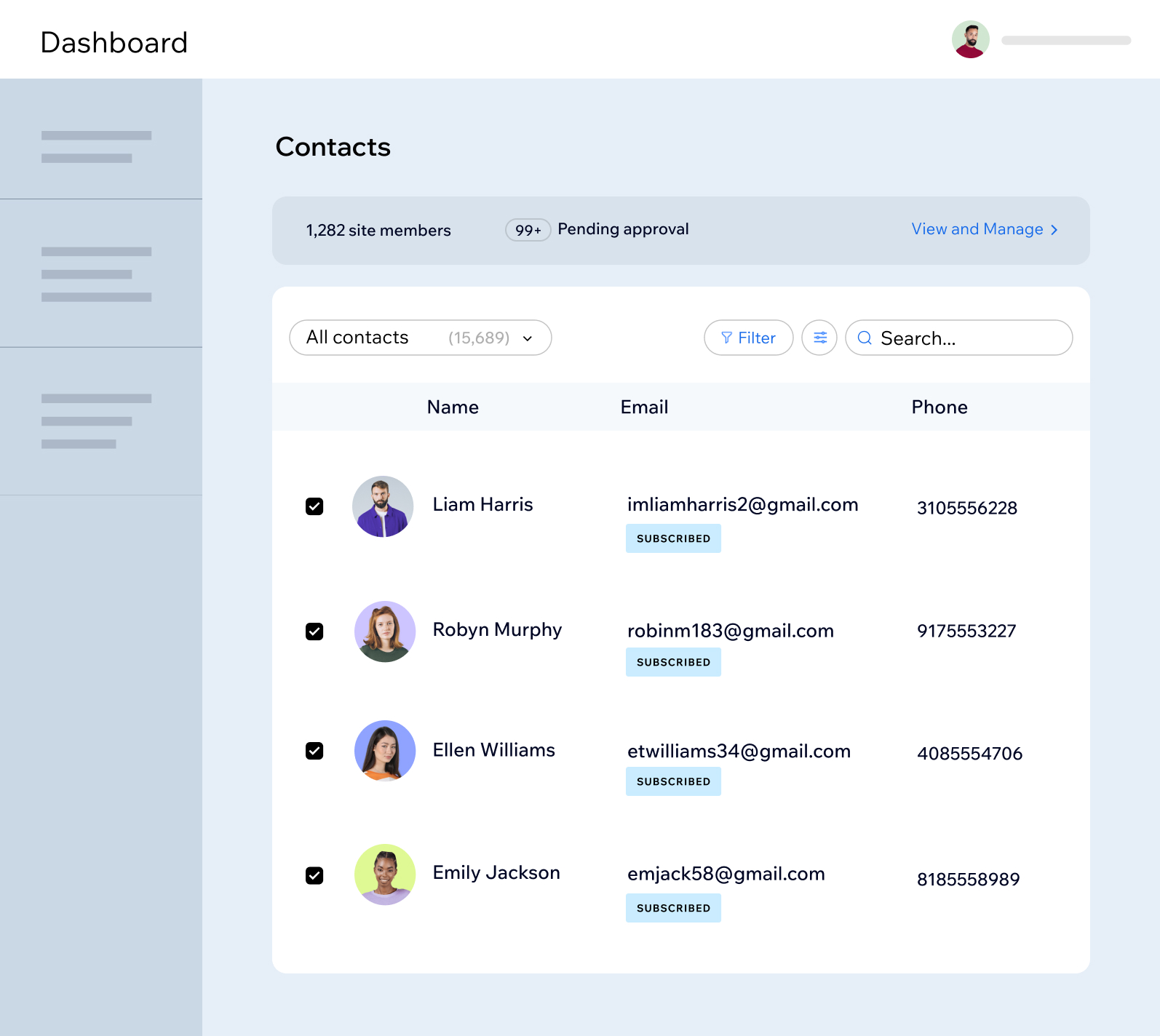CRM management on Wix website creation platform