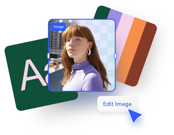 A portrait photo being refined in Wixel’s editor, with AI tools for background adjustment and image enhancement.